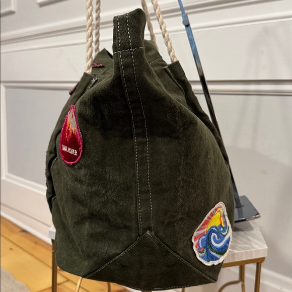 Free People Bag Been There Badge Green Oversized Large Weekender Travel Tote - Picture 6 of 17